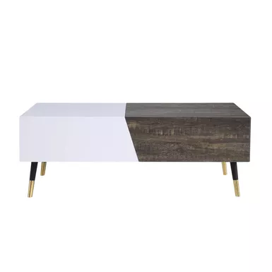 ACME Orion Coffee Table, White High Gloss & Rustic Oak