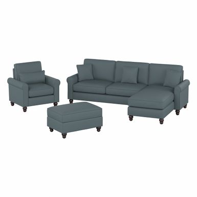 Hudson 102W Sectional Couch and Living Room Set by Bush Furniture - French Gray Herringbone