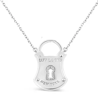 image of .925 Sterling Silver 1/10 Cttw Diamond Lock Pendant 18" Necklace (H-I Color, I1-I2 Clarity) with sku:80-6330wdm-luxcom