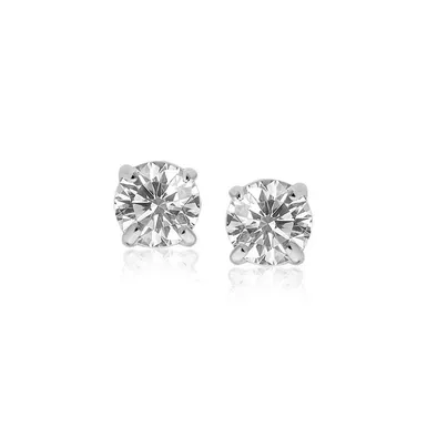 14k White Gold Stud Earrings with White Hue Faceted Cubic Zirconia