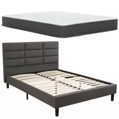 image of Roncy Full Platform Bed with Equilibria 8 in. Pocket Spring Hybrid Mattress with sku:65418-primo