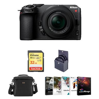 Nikon Z 30 DX-Format Mirrorless Camera with 16-50mm Lens, Bundle with Corel PC Photo & Video Editing Software Suite, 32GB SD Memory Card, Bag, 46mm UV, CPL and ND Filters