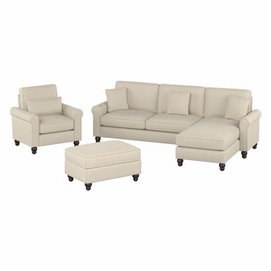 Hudson 102W Sectional Couch and Living Room Set by Bush Furniture - French Gray Herringbone