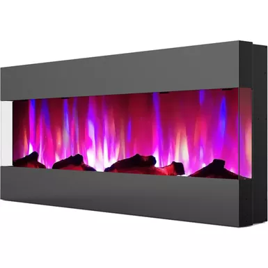 image of 50-In. Recessed Wall Mounted Electric Fireplace with Logs and LED Color Changing Display, Black with sku:cam50recwmef-2blk-almo