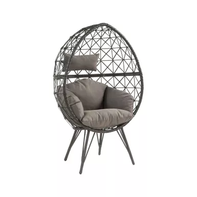 ACME Aeven Patio Lounge Chair, Light Gray Fabric & Black Wicker