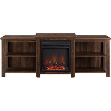 image of Walker Edison - Traditional Open Storage Tiered Mantle Fireplace TV Stand for Most TVs up to 85" - Dark Walnut with sku:bb21322258-6376519-bestbuy-walkeredison