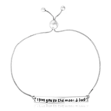 image of Sterling Silver Adjustable I Love You to the Moon and Back Bracelet (9.25 Inch) with sku:d26945047-9.25-rcj