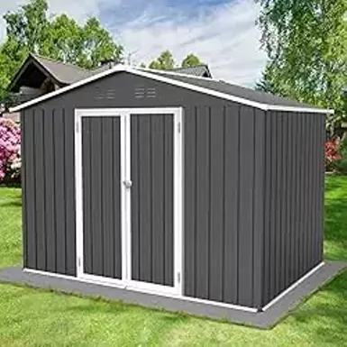 image of Goohome 8FT x 6FT Metal Outdoor Storage Shed, Steel Utility Tool Shed Storage House w/Lockable Door & Lock, Metal Sheds Outdoor Storage for Backyard Patio Lawn & Outside Use with sku:b0czt78j88-amazon