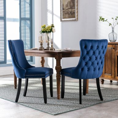 image of Upholstered Wing-Back Dining Chairs(Set of 2) - N/A - Blue with sku:hkdzagdytok-c9fifzzqxgstd8mu7mbs--ovr