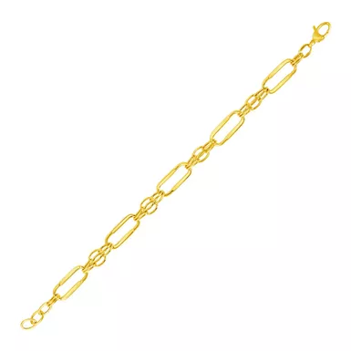 14k Yellow Gold Bracelet with Polished Rectangular Oval Links (8 Inch)