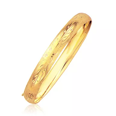 Classic Floral Carved Bangle in 14k Yellow Gold (8.0mm) (7 Inch)