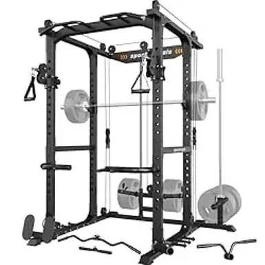 image of Sportsroyals Power Cage,1600lbs Multi-Function Power Rack with Adjustable Cable Crossover System and More Training Attachment, Weight Cage for Home Gym with sku:b0cpp4l531-amazon