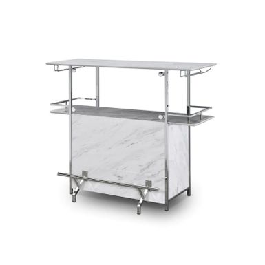 image of Faux Marble Bar Table With Glass Holder, White and Chrome - Metal - White and Chrome with sku:_0nw9e2mp3yftzfscxinoqstd8mu7mbs-overstock