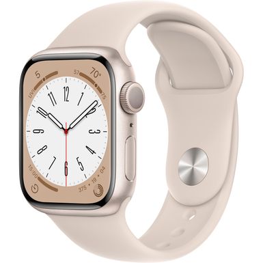 image of Apple Watch Series 8 GPS 41mm Starlight Aluminum Case with Starlight Sport Band - S/M - Starlight with sku:bb21207211-6340250-bestbuy-apple