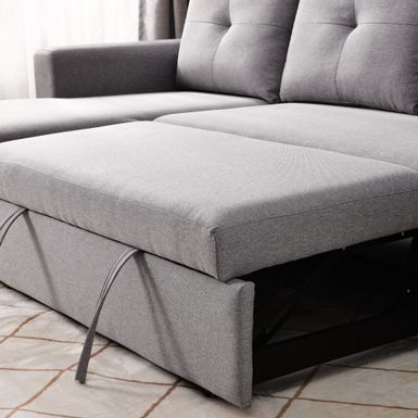 90" Reversible Pull out Sleeper L-Shaped Sectional Storage Sofa Bed,Corner sofa-bed with Storage Chaise Left/Right Handed - Grey