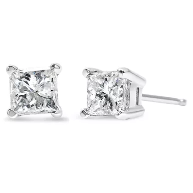 image of 14k White Gold 1/5 Cttw Princess-cut Diamond Petite Stud Earrings (I-J, I2-I3) with sku:74-5085wdm-luxcom