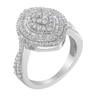 image of Sterling Silver 1ct. TDW Round and Baguette Fashion Diamond Ring (I-J, I2-I3) Choice of size with sku:015424r750-luxcom