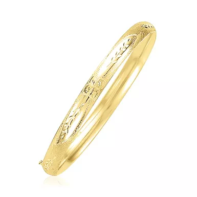 14k Yellow Gold Dome Florentine Design Bangle (7 Inch)