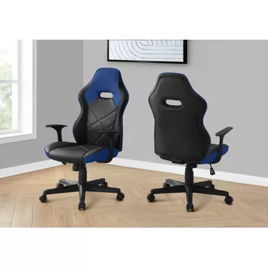 image of Office Chair/ Gaming/ Adjustable Height/ Swivel/ Ergonomic/ Armrests/ Computer Desk/ Work/ Pu Leather Look/ Metal/ Blue/ Black/ Contemporary/ Modern with sku:i-7328-monarch