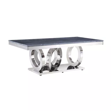 ACME Zasir Coffee Table, Gray Engineering Marble & Mirrored Silver Finish