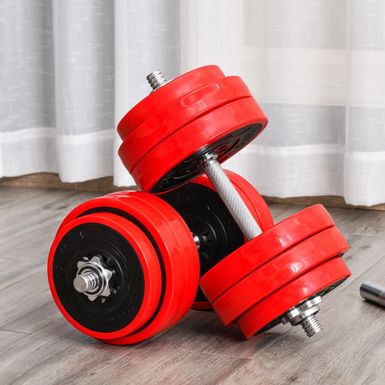 image of Soozier 66lbs Two-In-One Dumbbell & Barbell Adjustable Set Strength Muscle Exercise Fitness Plate Bar Clamp Rod Home Gym - Red with sku:t1iemcwx_7tbc0hrqcevtastd8mu7mbs-overstock