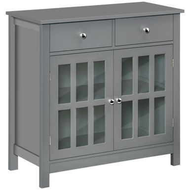 HOMCOM Sideboard Buffet Cabinet, Storage Serving Cabinet with Glass Doors, and Drawers for Kitchen - 31.5"x14"x30" - Grey