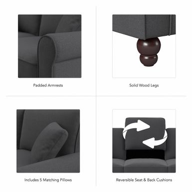 Hudson U Shaped Couch with Reversible Chaise Lounge by Bush Furniture - Cream Herringbone
