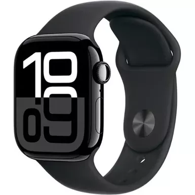 Apple Watch Series 10 (GPS) 42mm Aluminum Case with Black Sport Band - M/L - Jet Black