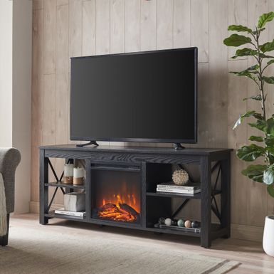 image of Sawyer TV Stand with Log Fireplace Insert - Black with sku:gzb-m-qzt_7btkiet-xcsqstd8mu7mbs-overstock