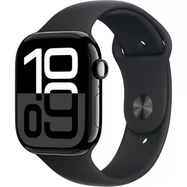 Apple Watch Series 10 (GPS) 46mm Aluminum Case with Black Sport Band - S/M - Jet Black