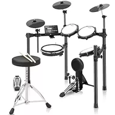 Electric Drum Set, Electric Drum Kit for Beginners with 390 Sounds, 30 songs, and 35 Drum Kits, Silent Mesh Drum Set with Pedals, Contains a Drum Throne, Drum Sticks, Headphones, USB MIDI