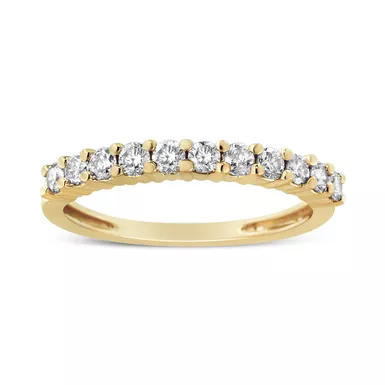 14K Yellow Gold Plated .925 Sterling Silver 1/2 cttw Shared Prong Set Brilliant Round-cut Diamond 11 Stone Band Ring (J-K Color, SI2-I1 Clarity) - Choice of size