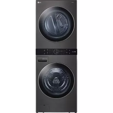 image of LG 27" Black Steel WashTower With Center Control Single Unit Front Load 4.5 Cu. Ft. Washer And 7.1 Cu. Ft. Gas Dryer Combo with sku:bb21606109-bestbuy