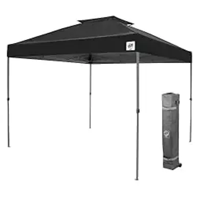 image of E-Z UP Patriot ONE-UP Technology Vented Shelter, 10' x 10', Black Top, Grey Frame with sku:b0c2d9bd99-amazon