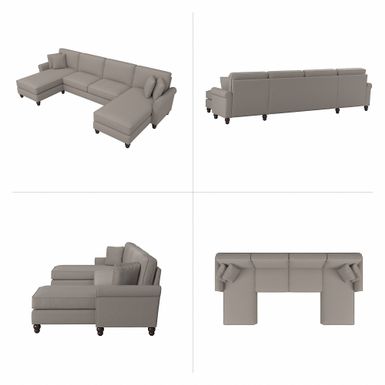 Hudson Sectional Couch with Double Chaise Lounge by Bush Furniture - Cream Herringbone