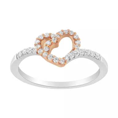 Rose Gold Plated Sterling Silver 1/5 ct TDW Diamond Heart Cocktail Ring (I-J, I2-I3) Choice of size