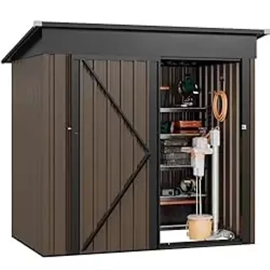 image of DWVO Metal Outdoor Storage Shed 5x3ft, Lockable Tool Sheds Storage with Air Vent for Garden, Patio, Lawn to Store Garbage Can, Lawnmower, Brown with sku:b0cwvg3t2d-amazon