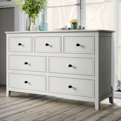 image of Nestfair Solid Wood Dresser with Drawers - White - 7-drawer with sku:xldrcyexq3wamkbu8m68pwstd8mu7mbs--ovr