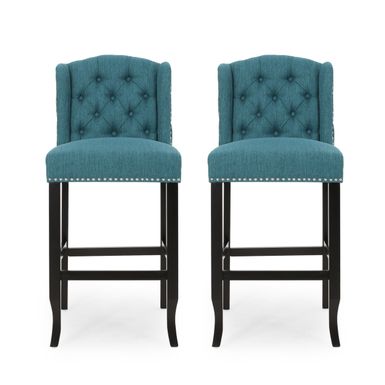 image of Foxwood Wingback Retro Bar Stools (Set of 2) by Christopher Knight Home - Teal + Dark Brown with sku:iizs6zfm7u_stxq6ep5efastd8mu7mbs-overstock