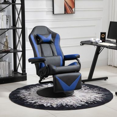 image of HOMCOM Gaming Recliner, Racing Style Video Gaming Chair with Adjustable Backrest and Footrest - Blue with sku:mxtvvn1_apmywn-manoirgstd8mu7mbs-aos-ovr