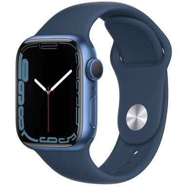 image of Apple Watch Series 7 GPS, 41mm Blue Aluminum Case with Abyss Blue Sport Band, Regular with sku:acmkn13lla-adorama