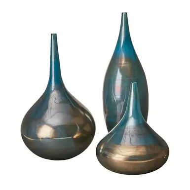 image of Lucia Blue and Bronze Decorative Glass Vases 3-piece set with sku:mps162-248-olliix