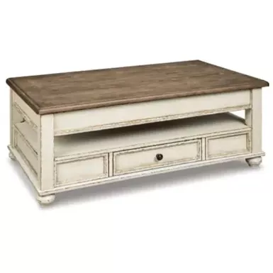 image of White/Brown Realyn Lift Top Cocktail Table with sku:t523-9-ashley