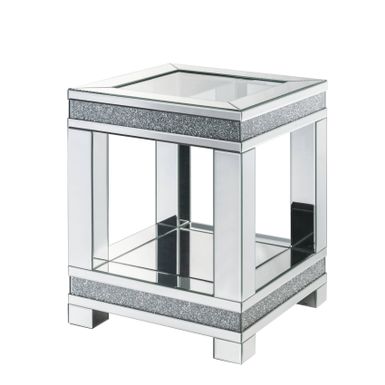 ACME Noralie End Table, Mirrored & Faux Diamonds