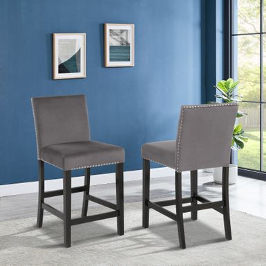 image of Roundhill Furniture Cobre Contemporary Velvet Counter Stool with Nailhead Trim, Set of 2 - Grey with sku:tozcmdtbakukbgbnhd7l9qstd8mu7mbs--ovr