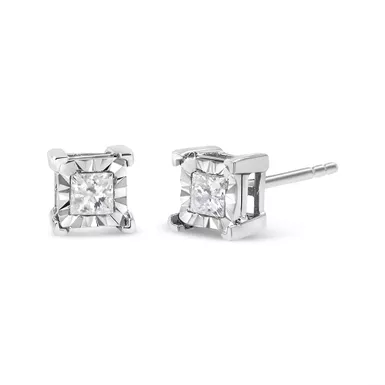 .925 Sterling Silver 1/4 Cttw Miracle Set Princess-cut Diamond Solitaire Stud Earrings (H-I Color, SI2-I1 Clarity)