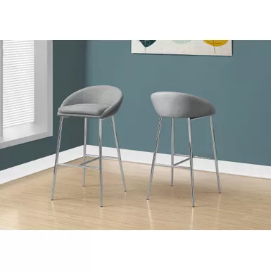 image of Bar Stool/ Set Of 2/ Bar Height/ Metal/ Fabric/ Grey/ Chrome/ Contemporary/ Modern with sku:i2299-monarch