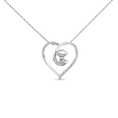 image of Sterling Silver 1/4 ct TDW Diamond Heart Pendant Necklace(H-I,I1-I2) with sku:017274p0dm-luxcom