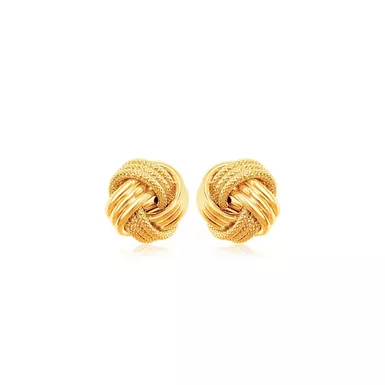 10k Yellow Gold Love Knot with Ridge Texture Earrings