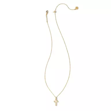 image of Kendra Scott Cross Pendant Necklace (Gold/White Kyocera Opal) with sku:9608800866|gold|white-opal-corporatesignature